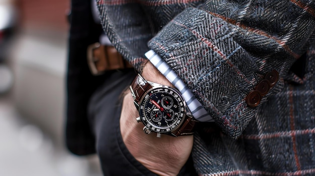 Фото Мужчина в костюме и часах мужчина стоит в расслабленной позе с одной рукой в кармане и другой рукой, держащей часы