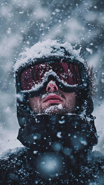 写真 雪の中でゴーグルをかぶった男