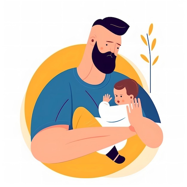 사진 수염을 기른 남자가 아기를 안고 있다.