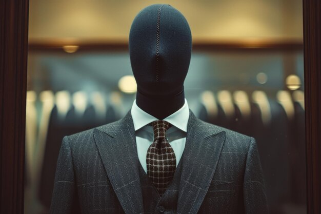 Фото Манекен, одетый в костюм и галстук, подходящий для деловой моды и розничных концепций