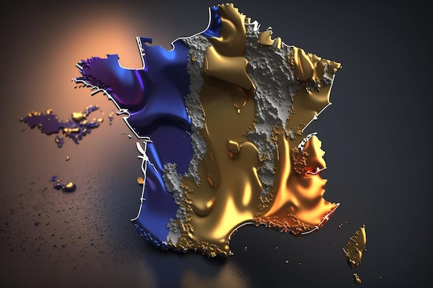 사진 국기 색상이 있는 프랑스 지도