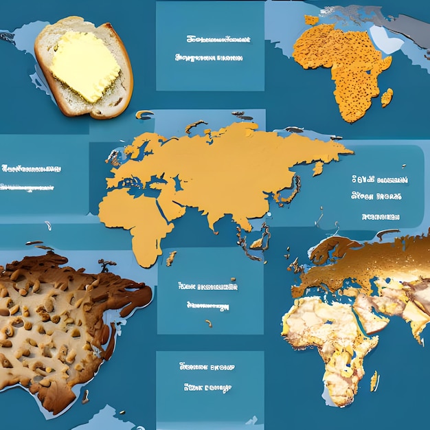 Фото Карта с континентами разных типов хлеба и