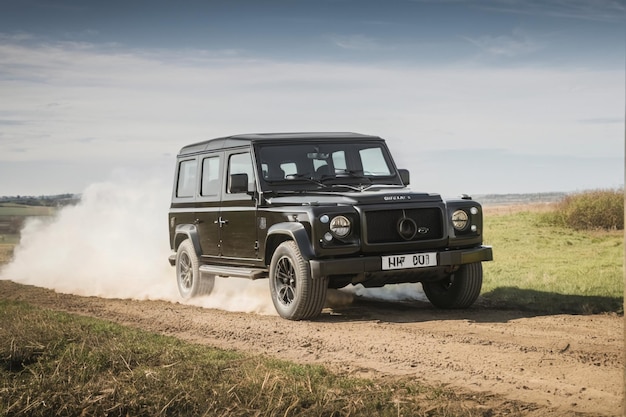 Фото Автомобиль класса mercedes-benz g, роскошный автомобиль высокого класса, едущий по лесной дороге