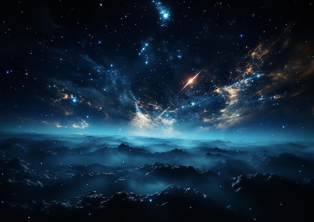 사진 별이 가득 찬 밤 하늘 을 가로지르는 떨어지는 별 의 매혹적 인 디지털 예술