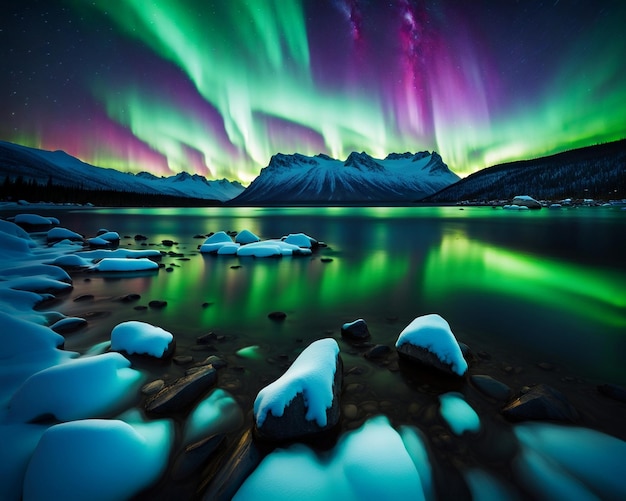 写真 夜の魅力的な風景 北極光