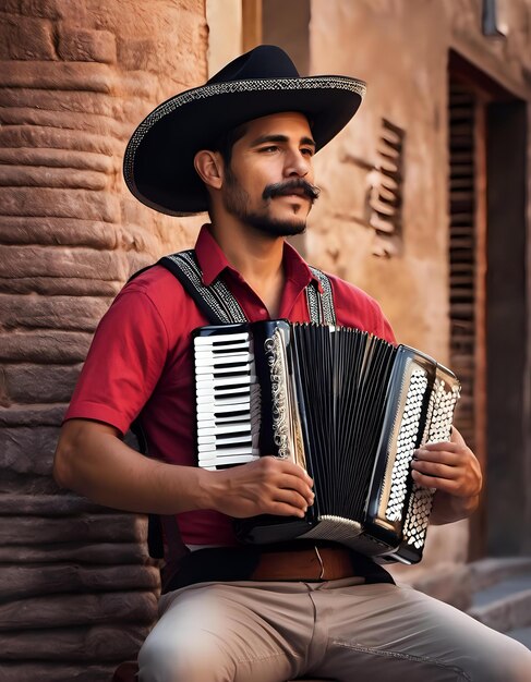 写真 メキシコのストリートミュージシャンがチップのためにアコーディオンを演奏している