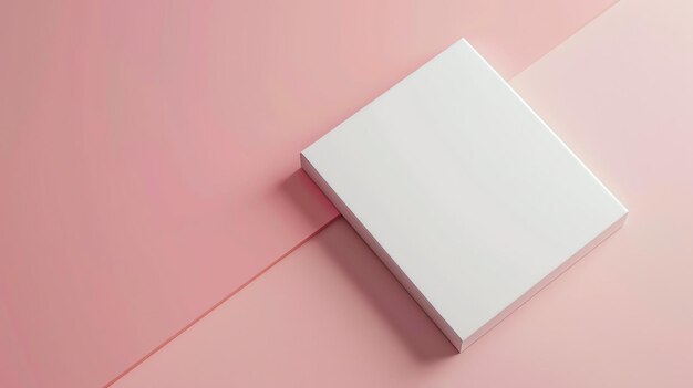 写真 ピンクの背景に白い箱の3dレンダリング 箱は少し角度があり背景を通ってピンクの線があります