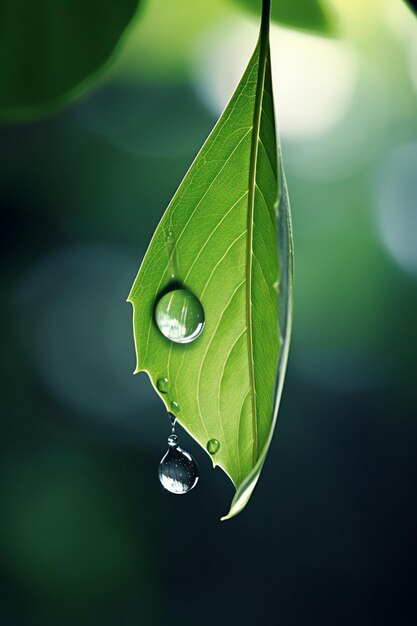 Фото Минимальная 3d-сцена небольшой прозрачной капли дождя, подвешенной на краю листа