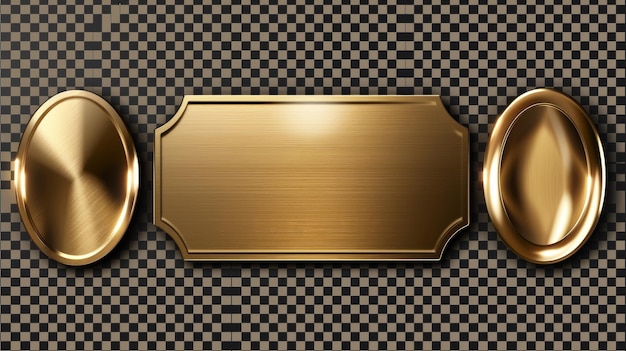 写真 透明な背景に隔離された金色のネームプレート 円形の円形と長方形のフレーム リアルな3dの近代的なネームプレット
