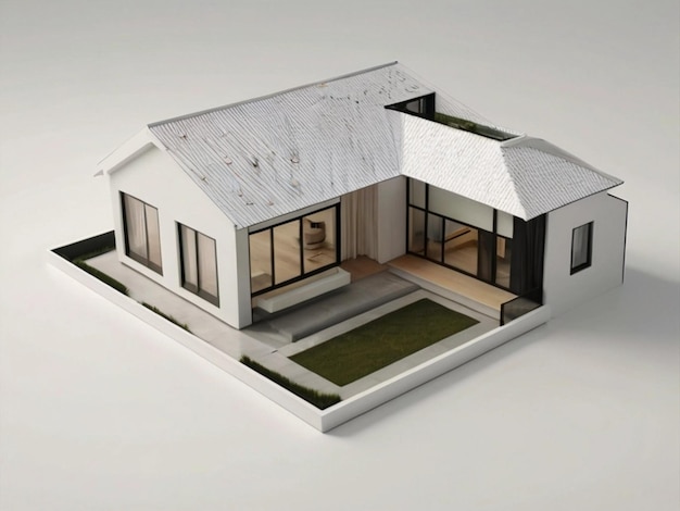 写真 緑の屋根と白い屋根のモデルハウス