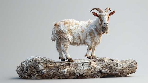 Фото Модель козла на бревне с белым фоном
