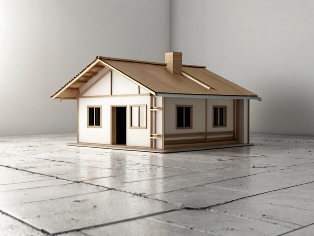 写真 茶色の屋根のある家と茶色の天井のある白い家のモデル