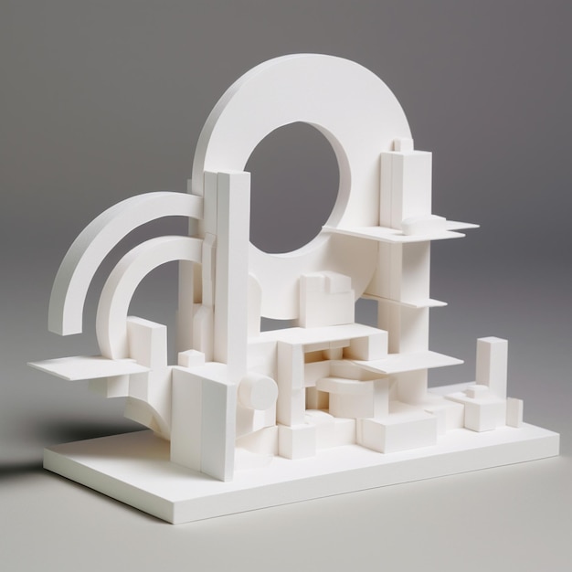 Фото Модель в форме города с зданиями и другими бумажными произведениями искусства 3d
