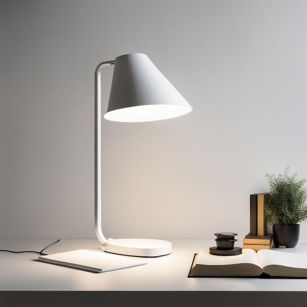 사진 책상 위 에 있는 현대적 인 램프