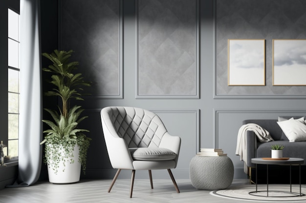 Фото Современная гостиная с серым декором pantone и элегантной мебелью