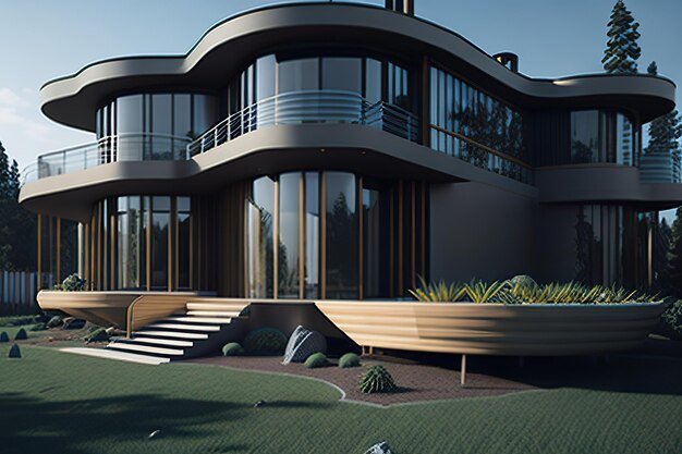 Фото Современная модель дома, спроектированная футуристическим генеративным ии