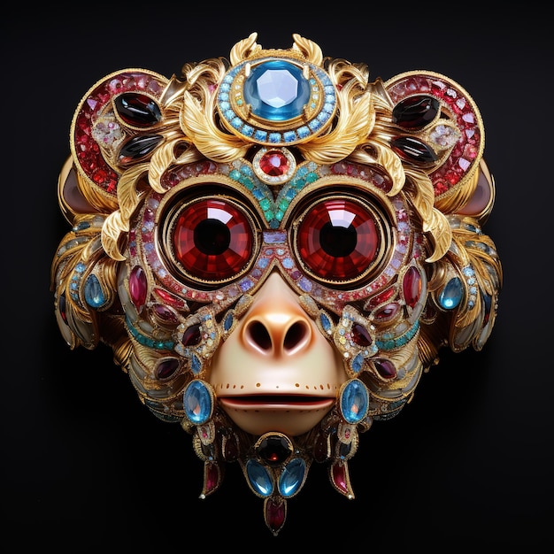 Фото Голова обезьяны, сделанная из красивых драгоценных камней дикие животные декорации иллюстрация генеративный ии