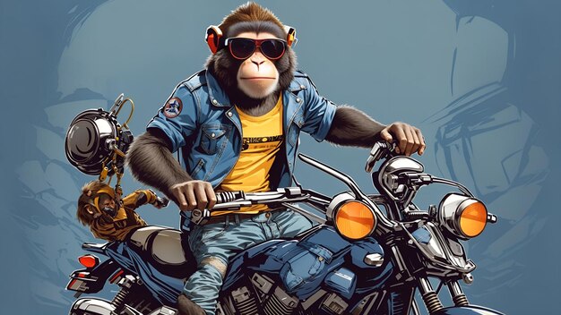 写真 服を着てメガネをかけて自転車に乗る猿