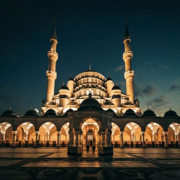 Photo a_mosque_in_the_evening_with_the_lights_on_cine