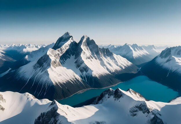 写真 背景に湖がある山脈