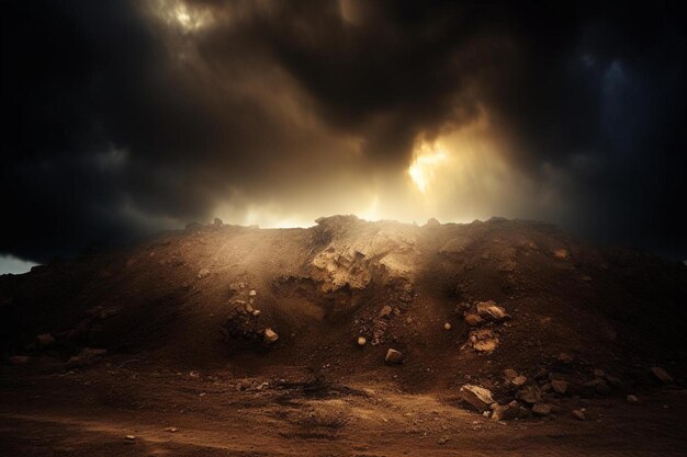 写真 雲の中を太陽が輝く山