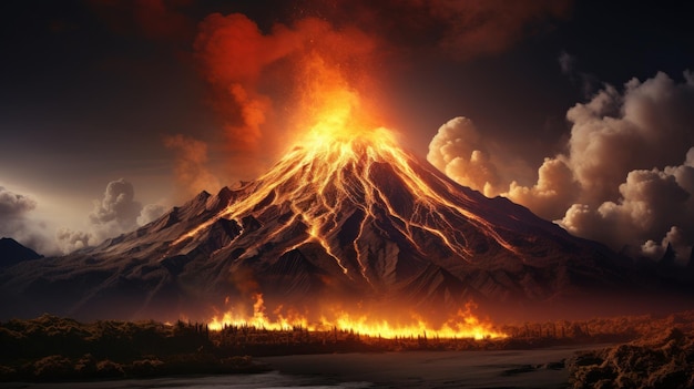 写真 火山を背景にした山