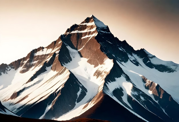 写真 その上に雪があり太陽が輝いている山