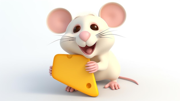 Фото Мышь с желтым куском сыра в руках, держащая желтый сыр