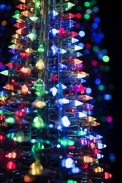 사진 다채로운 크리스마스 트리 에 불빛 이 달려 있다