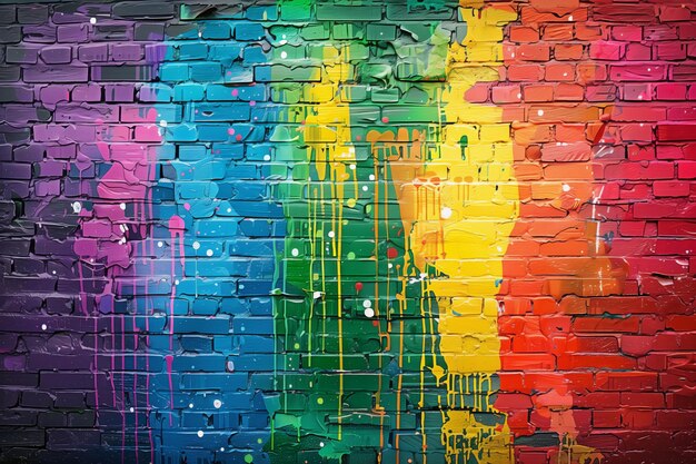 写真 虹の色彩のスペクトルを展示する多色の塗装された壁