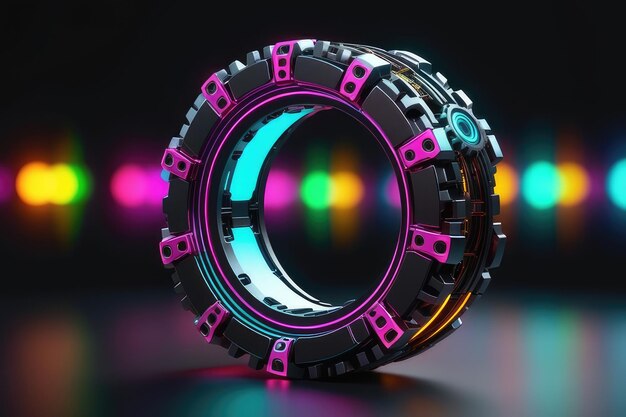 Фото Таинственное металлическое кольцо с неоновыми огнями горизонтальной композиции