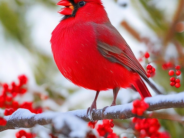 写真 神秘的なクリスマス・カーディナル 羽毛が輝く