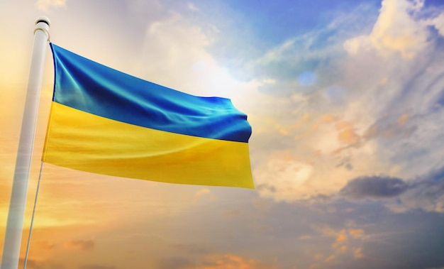 写真 ウクライナ、孤立した 3 d の手を振る旗の国旗