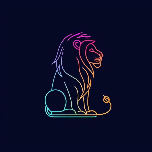 Фото Неоновый лев, сидящий на шаре из пряжи