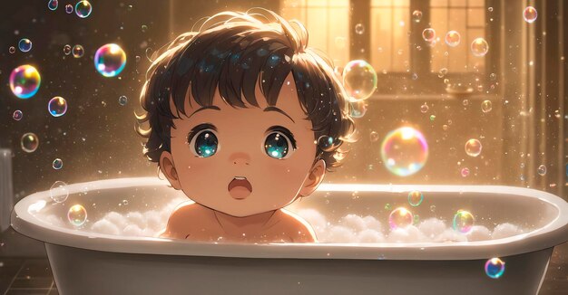 사진 신생아 가 목욕 을 하고 있다