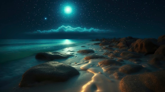 Фото Ночная сцена со звездным небом и луной