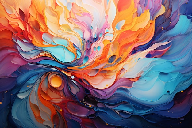 Фото Картина, созданная жидкими красками брызги ярких цветов генеративный ии