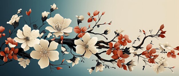 写真 その上に花がある枝の絵画