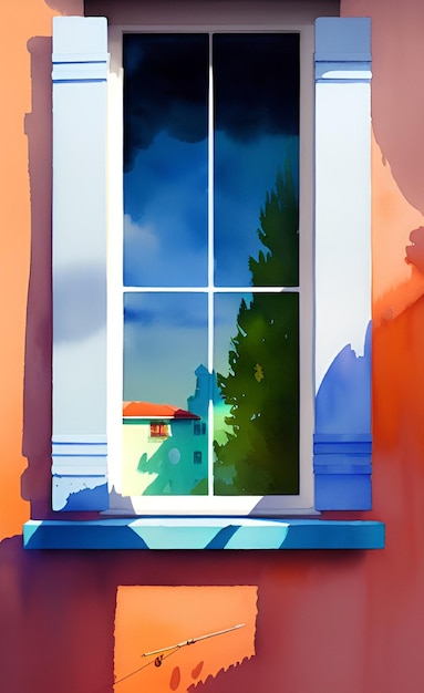 사진 창가에 나무가 있는 집 그림