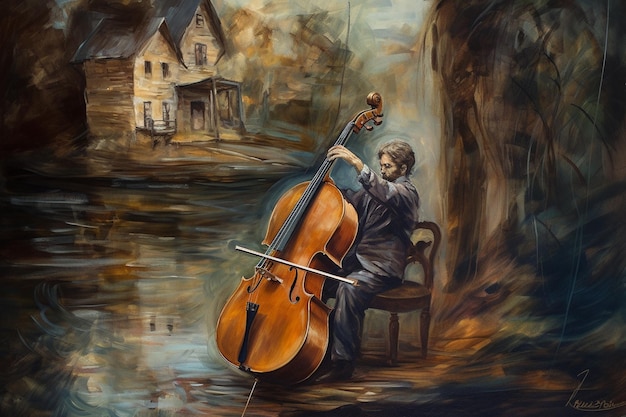 사진 첼로를 연주하는 남자의 그림.