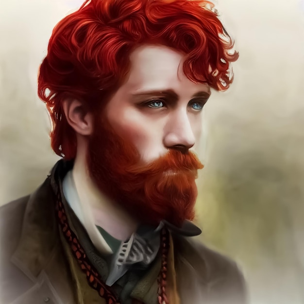 Фото Картина мужчины с рыжими волосами и бородой.