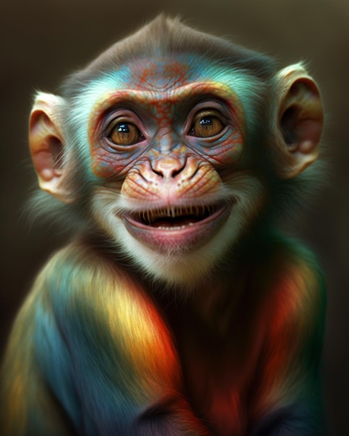 Фото Картина обезьяны с синим и оранжевым хвостом.