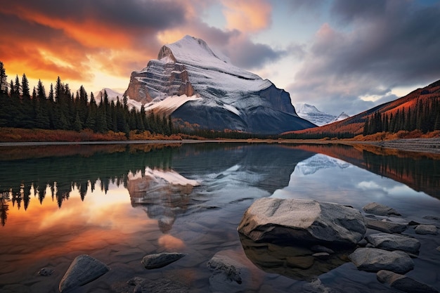 写真 背景に山がある山の湖の絵画