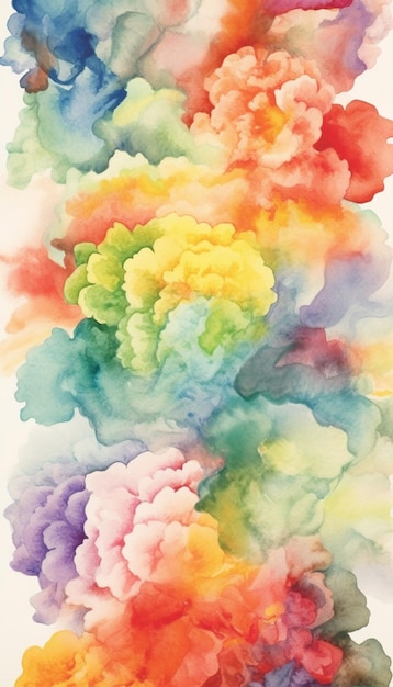 写真 白い背景に水彩の虹の雲を描いた絵画