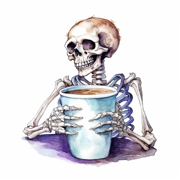 사진 커피 생성 ai 한 잔을 들고 있는 해골 그림