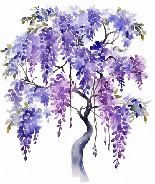 Фото Картина дерева с фиолетовыми цветами на нем генеративный ии