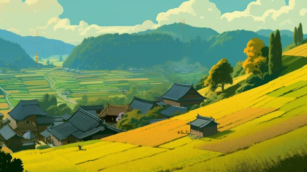 写真 日本の村を描いた絵