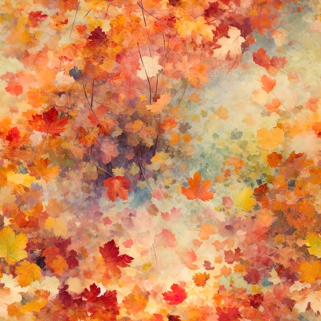 写真 a painting of autumn leaves and a tree branch