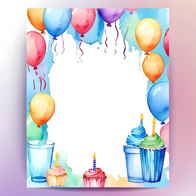 Фото Картина воздушных шаров и торта на день рождения с тортом на день рождения в центре