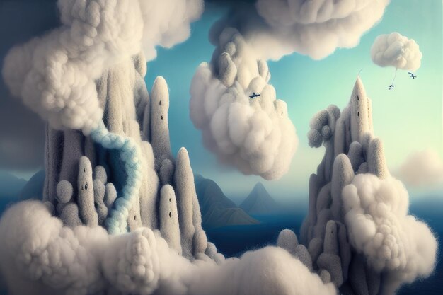 Фото Картина облаков и гор на фоне голубого неба.